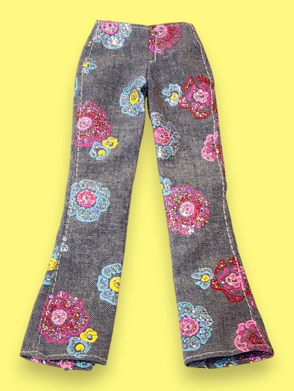 2001 Vintage Barbie Fashion Avenue Blues Styles Denim Rocks Floral Pants #55516